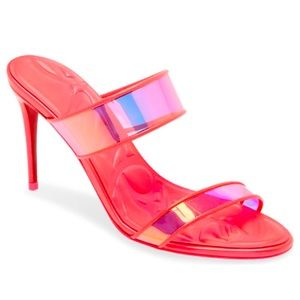 Christian Louboutin Just Loubi Slide Sandal Heel Hot Pink PVC 37.5